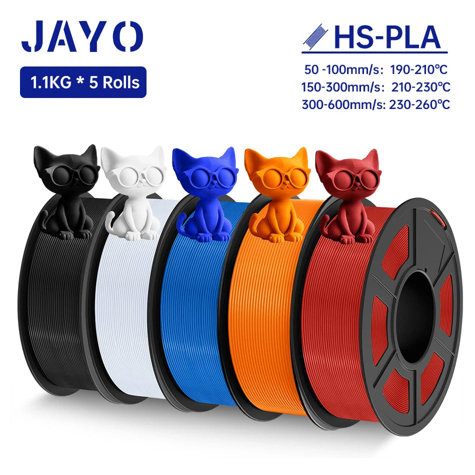 JAYO 5Rolls PLA Filament High Speed PLA 1.75mm 1.1KG 3D Printer Filament Neatly Wound 3D Printing Material For FDM 5.5KG/SET