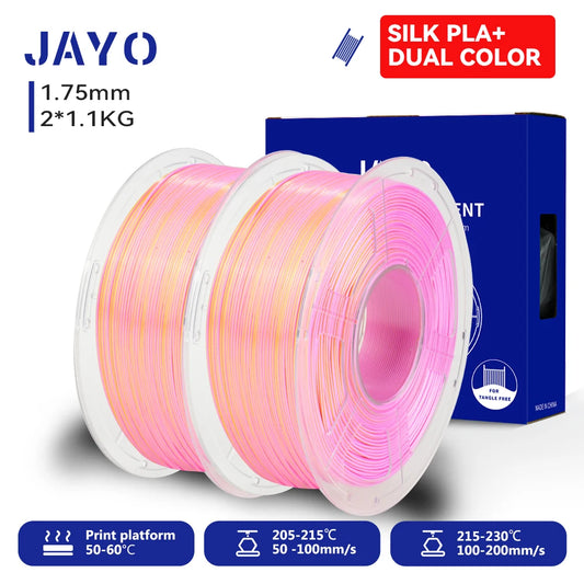 JAYO 3D Silk Pla Plus/ Dual/Triple Colors SILK/TPU-SILK 3D Printer Filament 1.75mm Silk texture 3D Printing Material 2Rolls