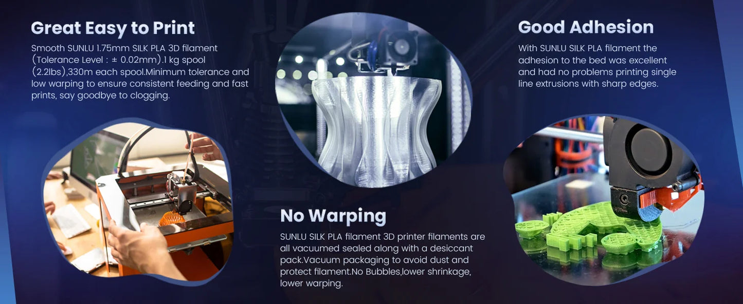 JAYO 3D Silk Pla Plus/ Dual/Triple Colors SILK 3D Printer Filament 1.75mm SILK Rabinbow 1.1kg/roll 3D Printing Materials