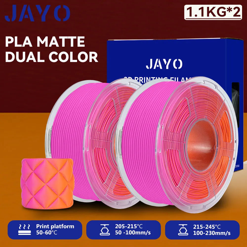 JAYO 2Rolls 3D PLA Matte /Dual Color Matte PLA Printer Filament 1.75mm Neatly Wound & Matte Finish Print with 99% FDM 3D Printer