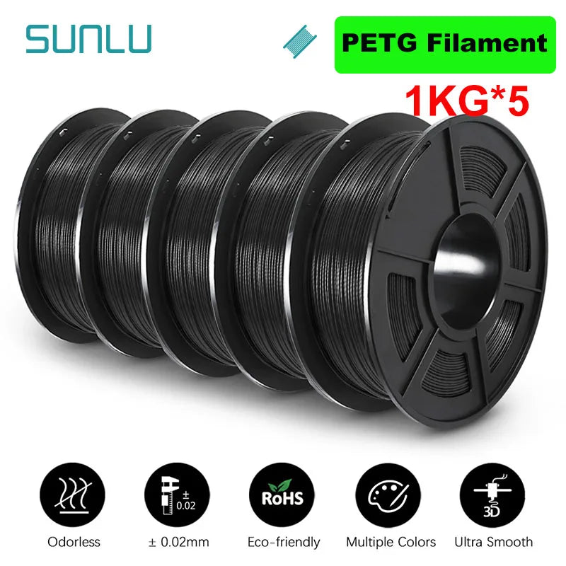 SUNLU 5KG 3D Filament PLA/PLA PLUS/PETG/ABS Filamnet 1.75mm 5Roll 1KG Neatly Wound 3D Printer Filament for 3D Printer