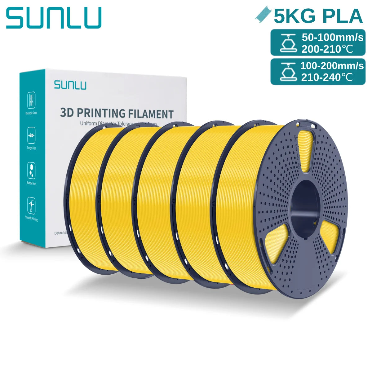 SUNLU 3D PLA Filament 1.75mm 5KG Multicolor Neatly Wound PLA Plastic 3D Filaments with Reusable Spool for Most FDM 3D Printer