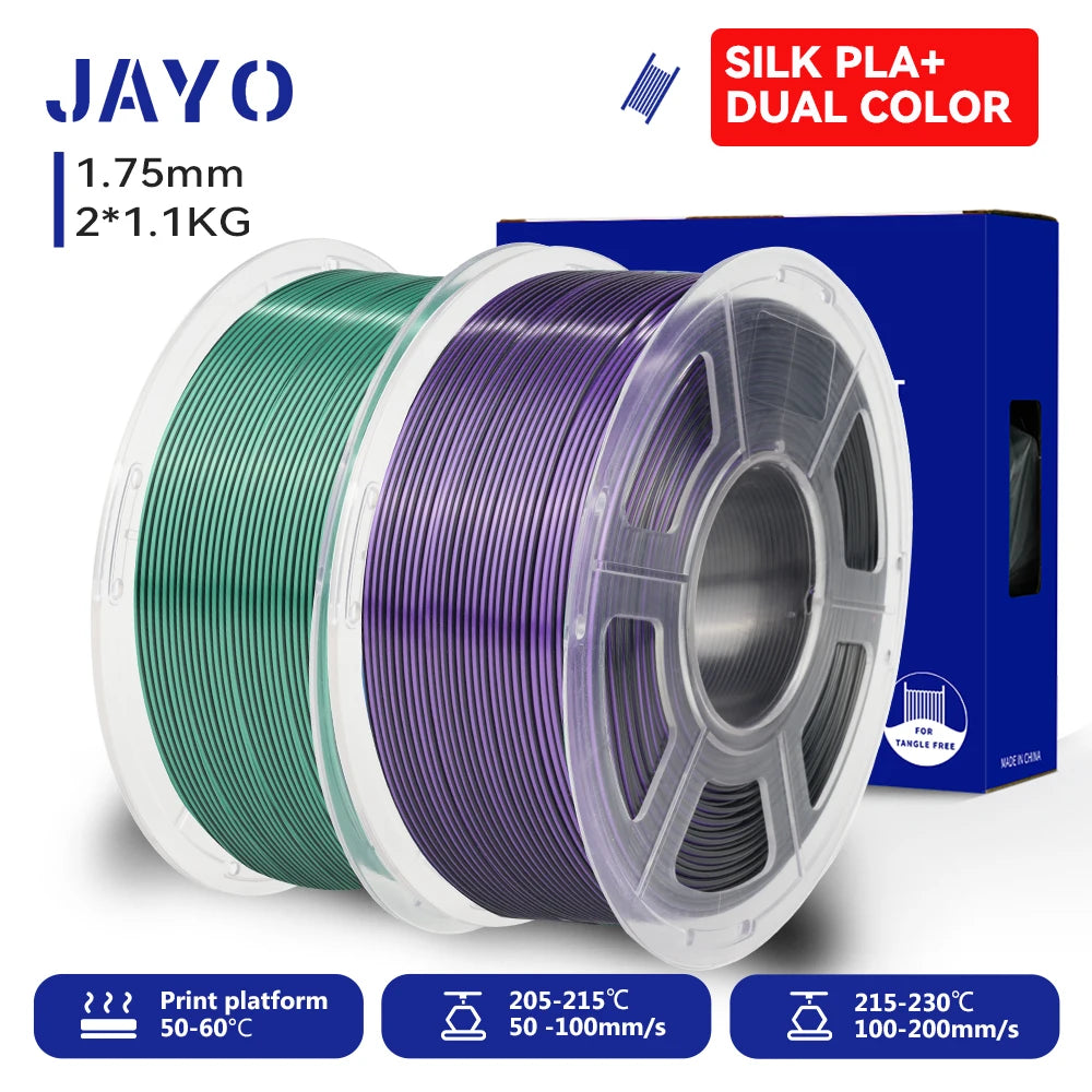 JAYO 3D SILK PLA+ Printer Filament 1.75mm+/-0.02mm  2Rolls SILK 3D Printer Filament Neatly Wound & No bubbles PLA for 3D Printer