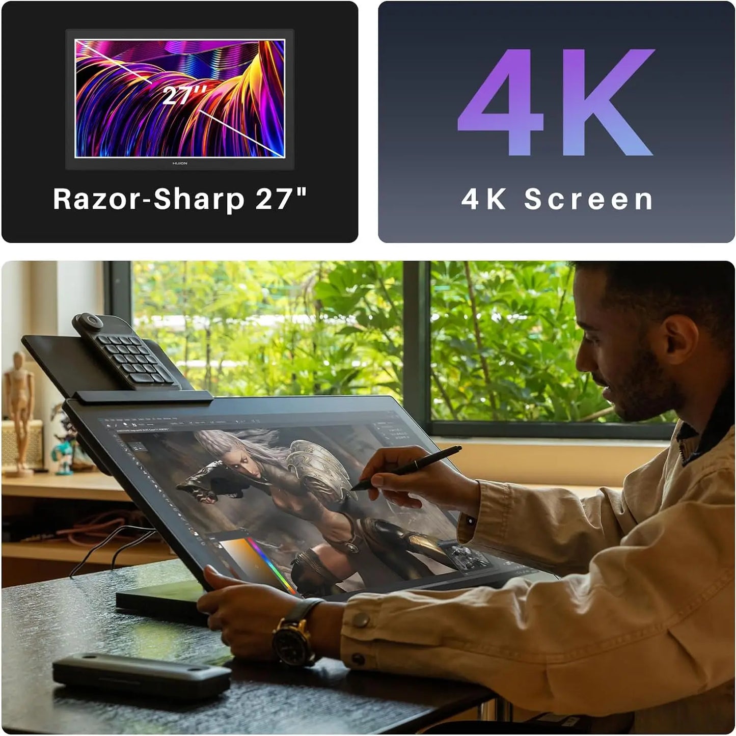 Huion Kamvas Pro 27 Graphics Tablets Monitor 27 Inch 4K Pen Display Finger Multi-touch Screen, Dual Pen 16K Levels Pressure