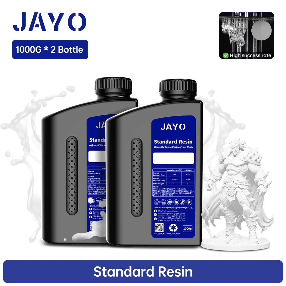 JAYO Standard/Toughness/Plant-based/Like-ABS Resin 2KG 3D Photopolymer UV Curing Resin High Precision 3D Printing Material