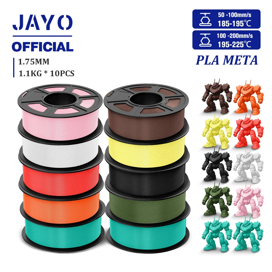 JAYO PLA Meta 3D Printer Filament 1.75mm High Flow PLA 3D Filament 1.1KG*10Rolls Neatly Wound 3D Printing Filament Fit Most FDM