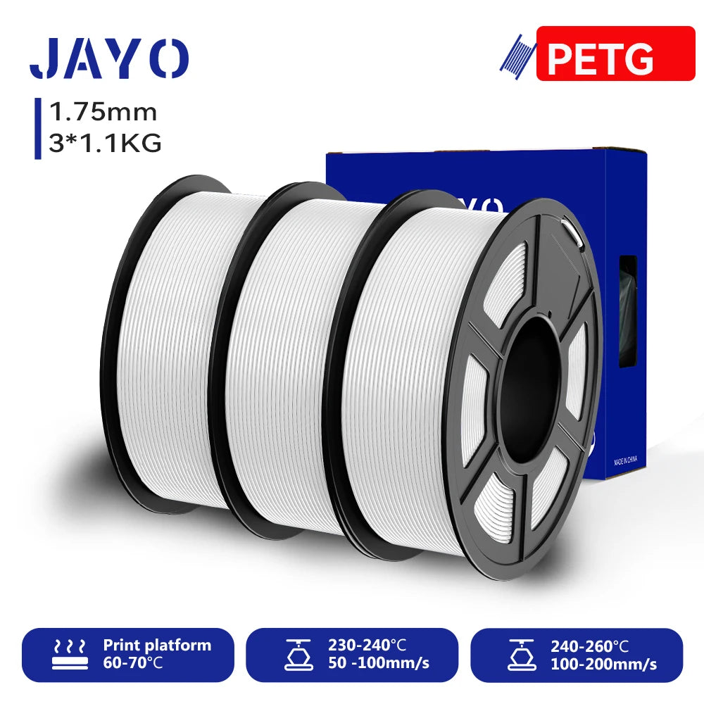 JAYO 3D PETG/PLA/PLA PLUS Printer Filament 1.75mm 3rolls 100% No Bubble non-toxic 3D Printing Materials for 3D Printer&3D Pen