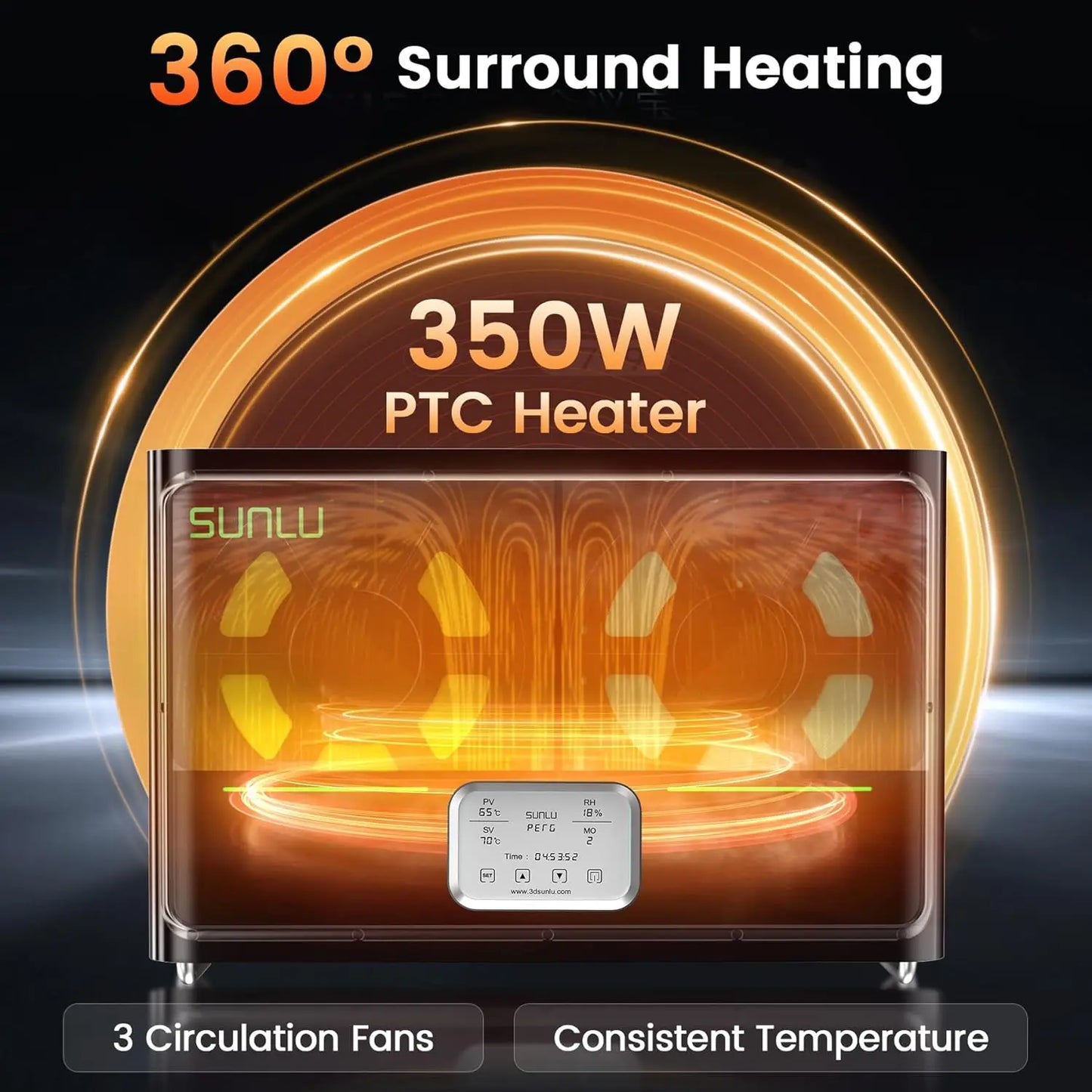 SUNLU S4 Filament Dryer Box 4 Spools Large Capacity 360° Surrounding Fast Heating Auto Humidity Control for 3D Printer Material