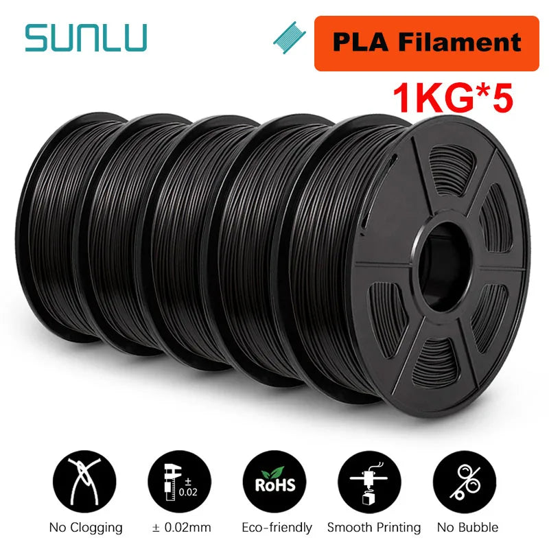 SUNLU 5KG 3D Filament PLA/PLA PLUS/PETG/ABS Filamnet 1.75mm 5Roll 1KG Neatly Wound 3D Printer Filament for 3D Printer