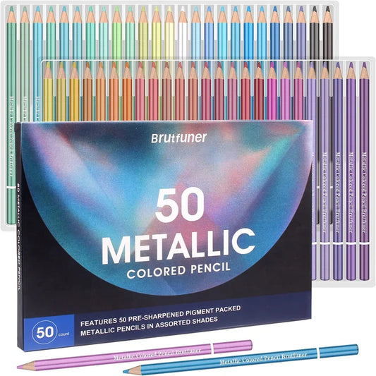 Brutfuner 50 Piece Metallic Colored Pencils Set Soft Wood Drawing Pencil Sketch Pencil Kit For Artist Student Art Supplies