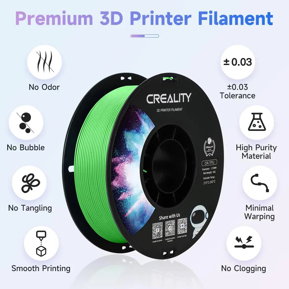 1KG Creality Flexible TPU 3D Printer Filament 3D Printing Material 1.75mm 95A Shore Hardness and Good Layer Bonding Performance