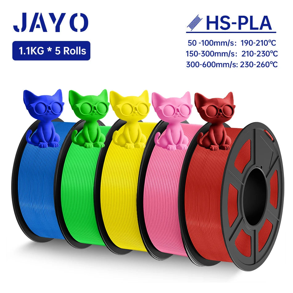 JAYO 5Rolls PLA Filament High Speed PLA 1.75mm 1.1KG 3D Printer Filament Neatly Wound 3D Printing Material For FDM 5.5KG/SET