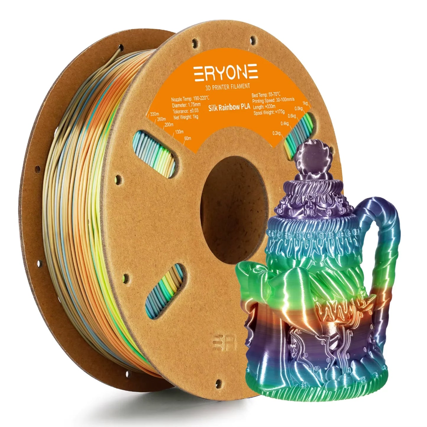ERYONE 3KG Silk Rainbow PLA Filament 3D Print, Multicolor Available,filament pla silk rainbow,Silk shiny,1KG/Spool