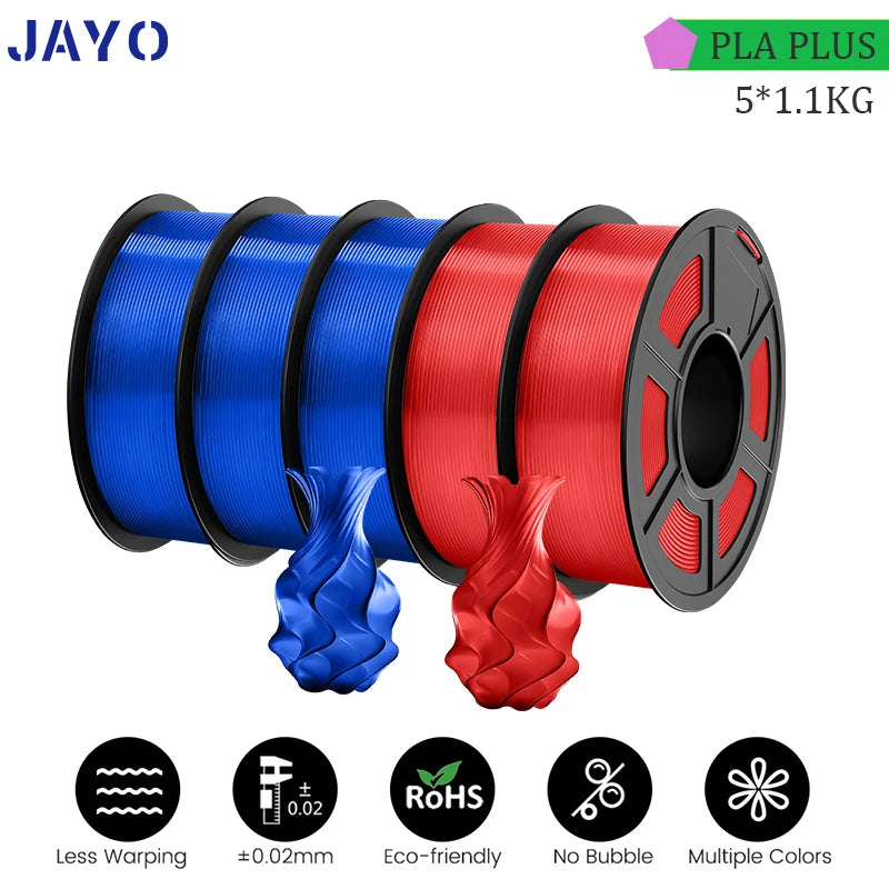 JAYO pla plus Filament 5KG 3D printer filament PLA+ 1.75MM 5Rolls multiple colors optional Neatly Wound for 3D Printer