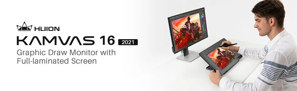 HUION KAMVAS 16 2021 Graphics Drawing Tablet with Screen Full-Laminated 15.6 Inch Pen Display Battery-Free Stylus for Mac Linux