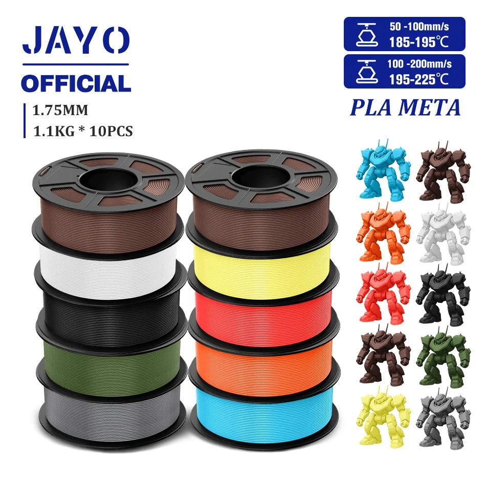 JAYO PLA Meta 3D Printer Filament 1.75mm High Flow PLA 3D Filament 1.1KG*10Rolls Neatly Wound 3D Printing Filament Fit Most FDM