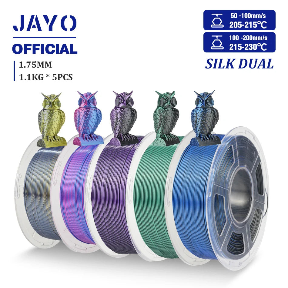 JAYO SILK PLA Filament 1.75mm Dual Colors 3D Printer Filament Coextrusion Silk Triple Color 3D Filament Shiny Multicolor Change