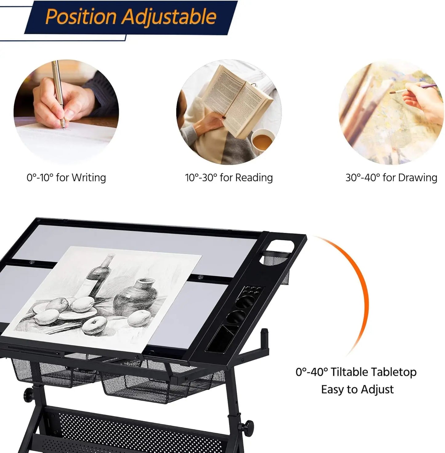 Drafting Table w/Stool Height Adjustable Multifunctional Art Craft Artists Desk Tilting Glass Tabletop Diamond Paintings