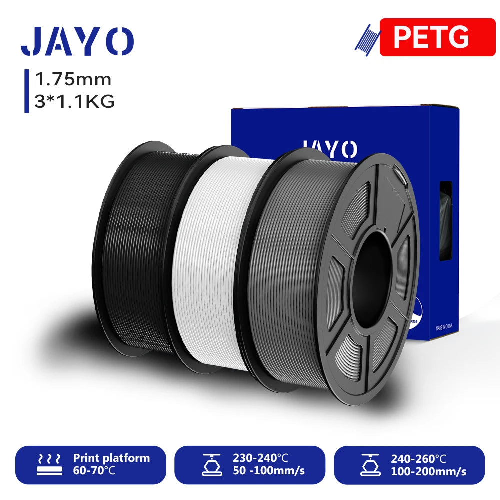 JAYO 3D PETG/PLA/PLA PLUS Printer Filament 1.75mm 3rolls 100% No Bubble non-toxic 3D Printing Materials for 3D Printer&3D Pen