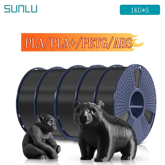 SUNLU 5KG 3D Filament PLA/PLA PLUS/PETG/ABS Filamnet 1.75mm 5Roll 1KG Neatly Wound 3D Printer Filament for 3D Printer