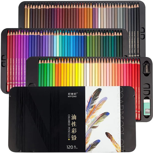 NYONI 24/36/48/72/120Colors Oil Wood Colored Pencils Professional Drawing Pencil Set Soft Core Painting Colours Drawing Supplies