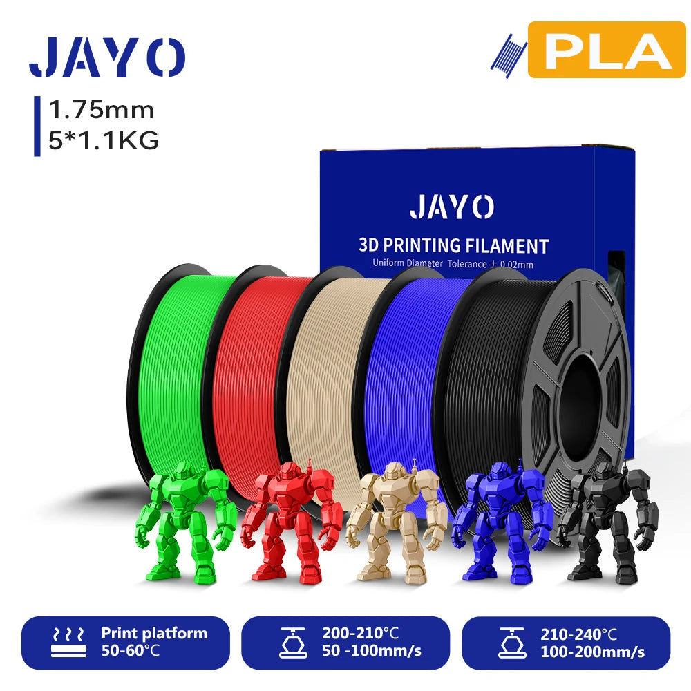 JAYO 3D PLA Filament 1.75mm +/-0.02mm PLA 3d Printer Filament  For Bambu FDM 3D Printer Neatly Wound 3D Printing Materials