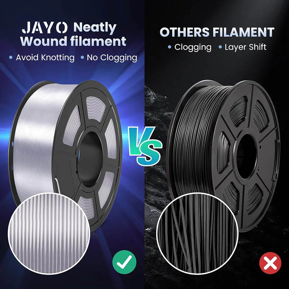JAYO SILK PLA + Filament 1.75MM PLA 3D Filament 1.1KG for FDM 3D Printer  Neatly Wound Shiny 3D Printing Material 5Rolls