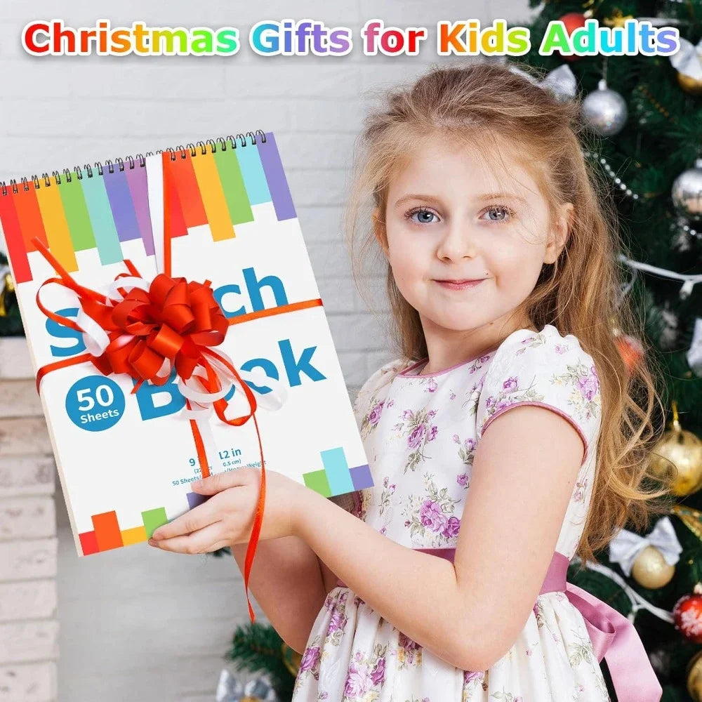 9" x 12" sketchbook, 2 packs of 50 spiral-bound art sketchbooks, acid-free artist drawing book paper