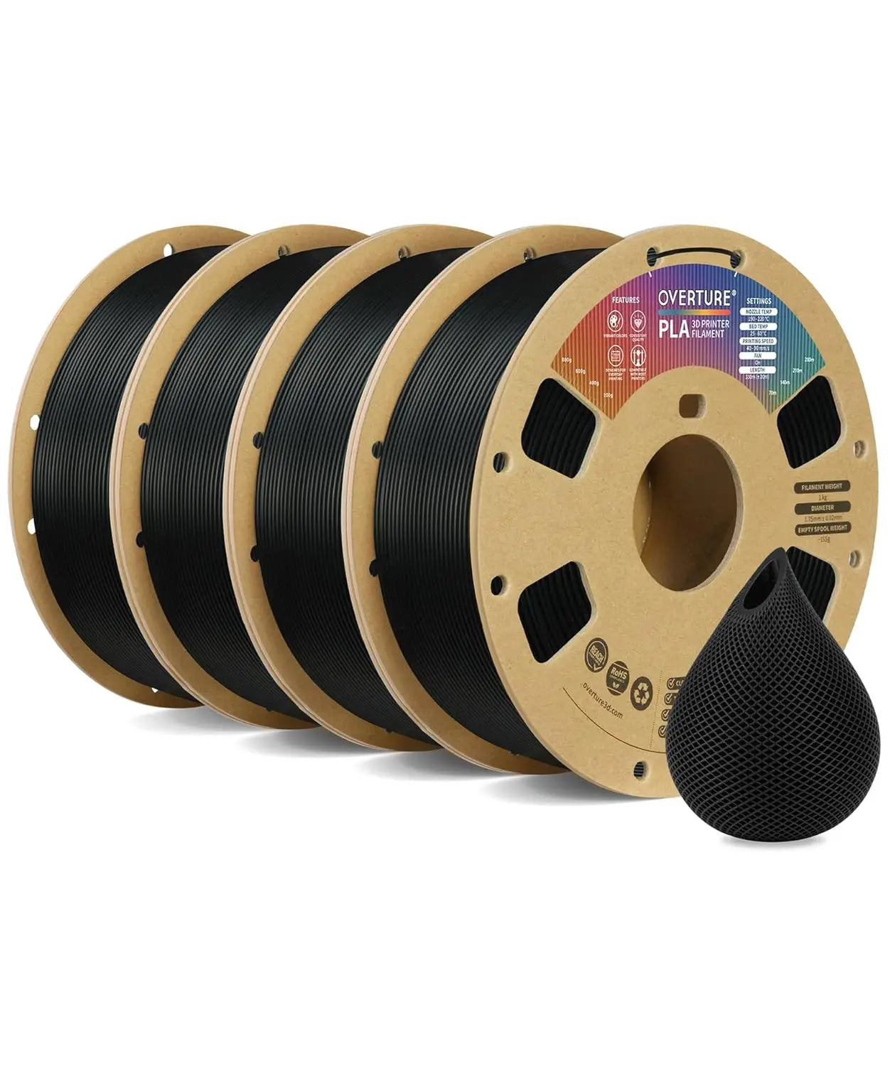 4KG Bundle PLA Filament 1.75mm, Neatly Wound 3D Printer Filament 4 Pack 1kg Spool (2.2lbs), Dimensional Accuracy +/- 0.02 mm