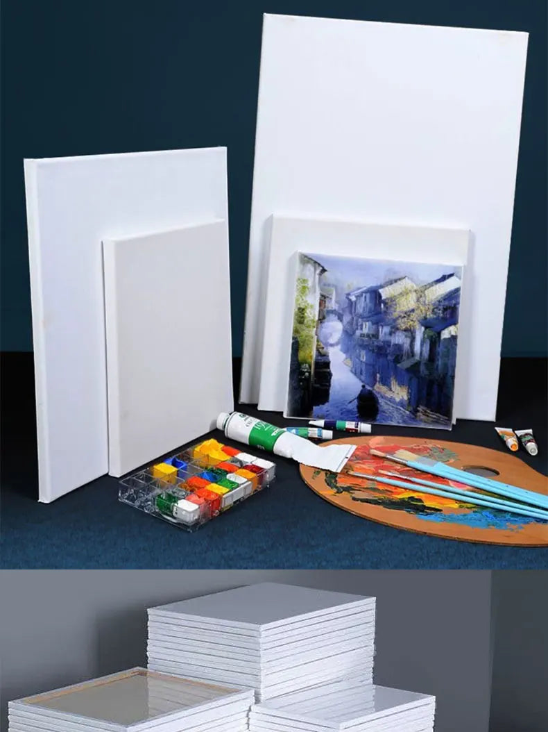 5pcs White Blank Square Artist Canvas Wooden Board Frame Cotton Artist Canvas Boards for Oil Painting Acrylic Watercolor