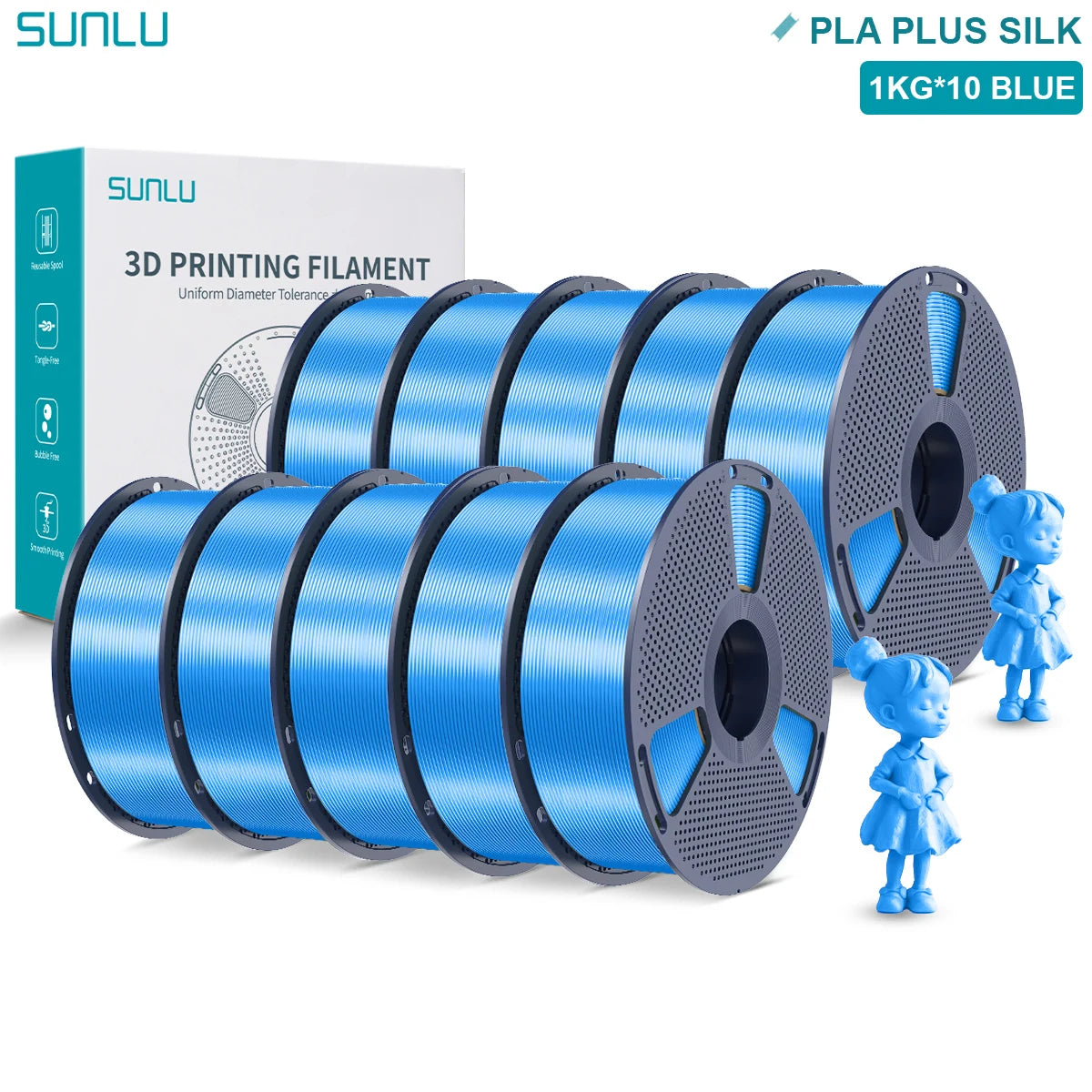 SUNLU Pla Plus Silk 3D Filament 1.75mm Smooth Surface Multicolor PLA+ Shiny Silk Filament for Most FDM 3D Printer 10KG