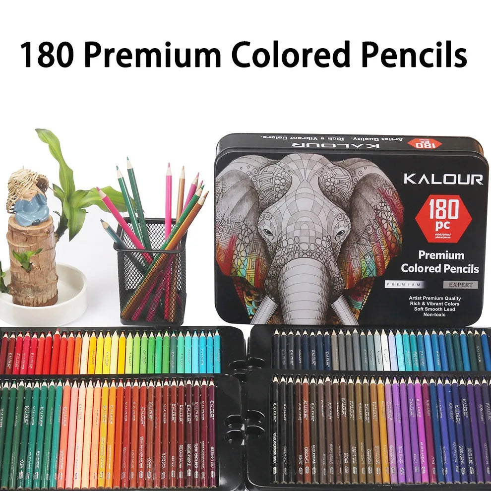 KALOUR 180 Colors Professional Colored Pencils, Metallic Colors Artists Soft Core Ideal for Drawing Sketching Shading for Artist