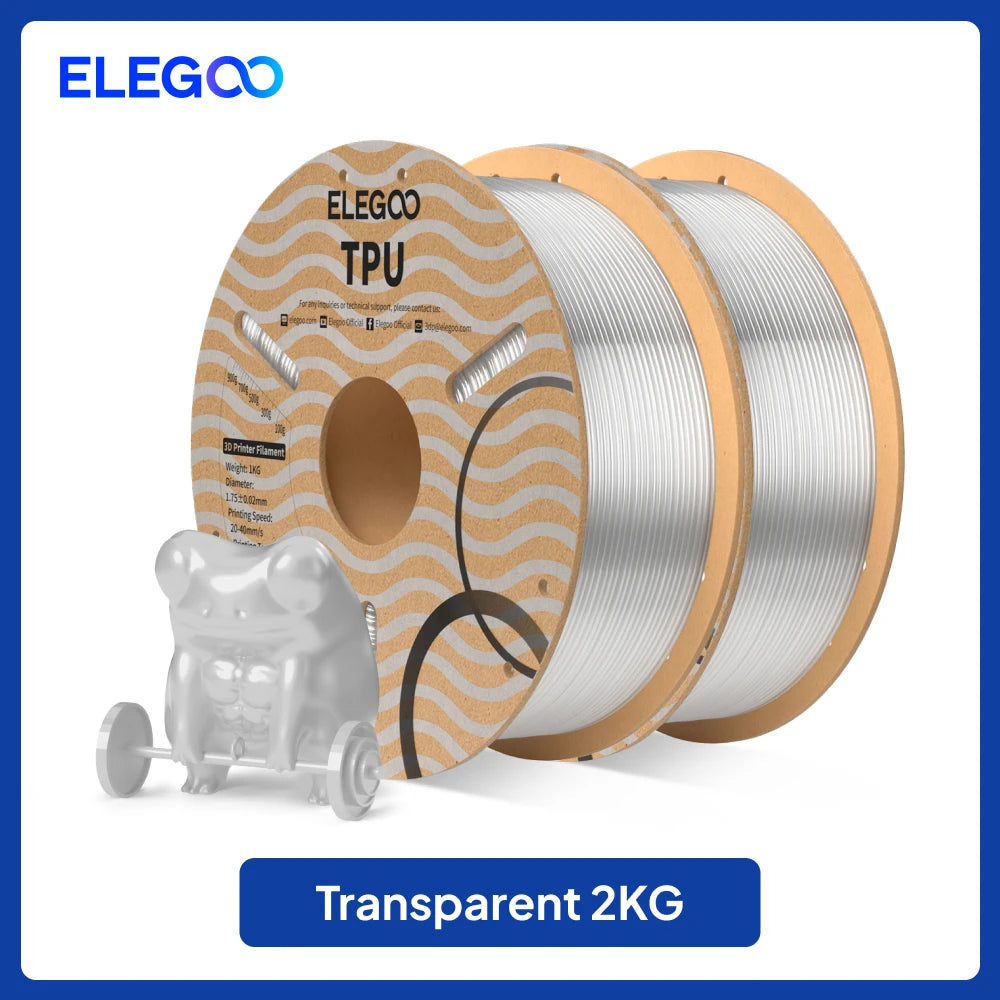 ELEGOO TPU 3D Printer Filament 1.75mm 1kg,95A Shore Hardness Flexible TPU Filament with High Resilience and Elasticity