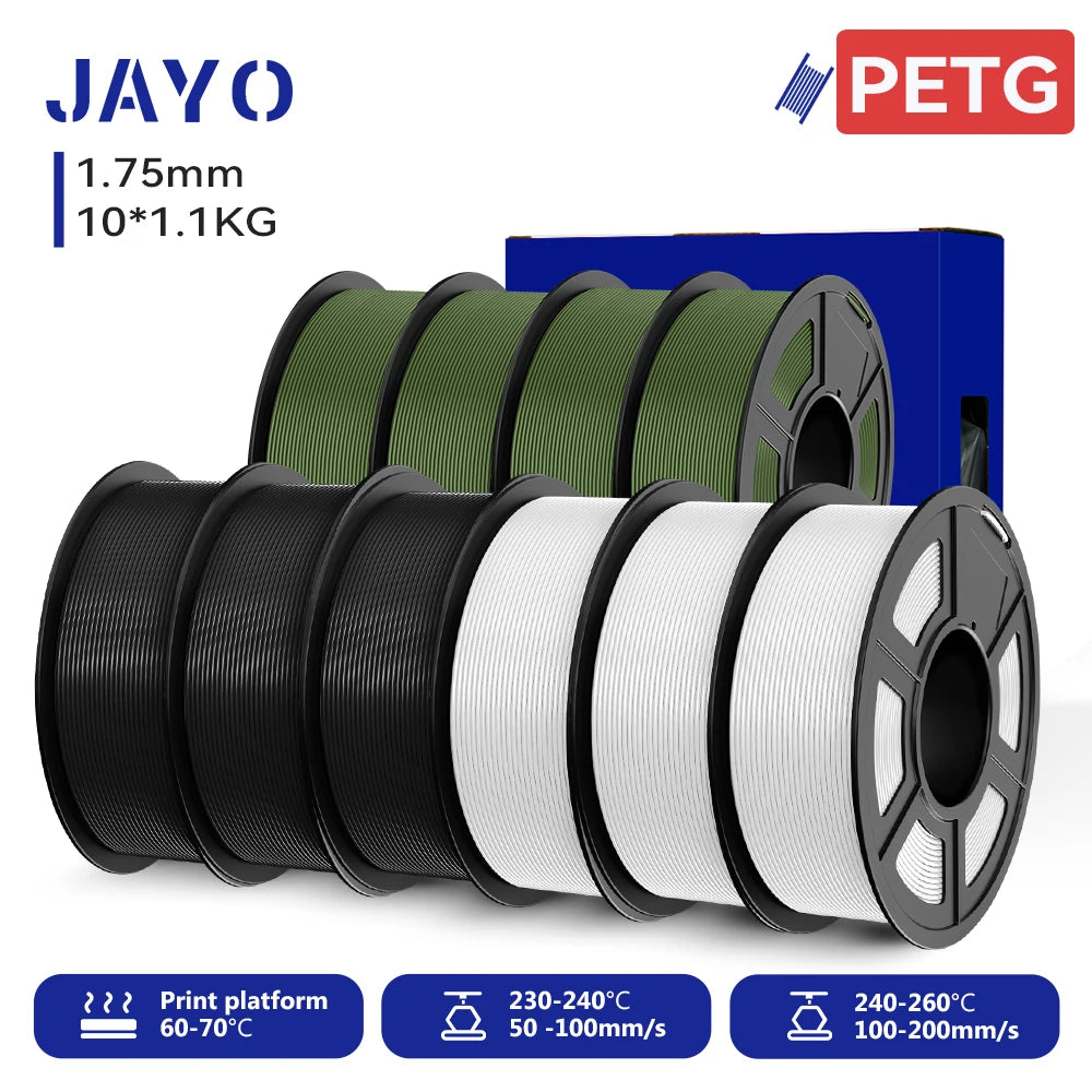 JAYO 3D PETG/PETG Clear 3D Printer Filament 1.75 ±0.02mm 5 /10Rolls High Toughness Neatly Wound Filament Fit Most FDM Printer