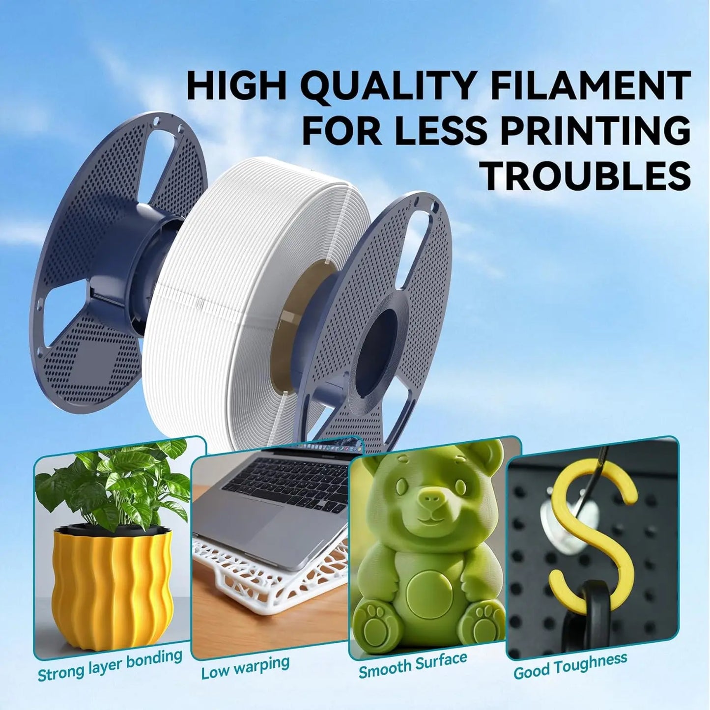 4kg PLA 3D Printer Filament Bundle, 1.75mm ±0.02mm, Vacuum Packed, 4 Spools of 1kg Each, Black Color