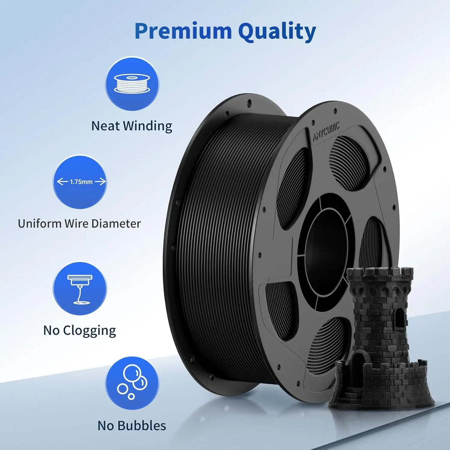 PLA Filament 1.75mm Bundle, 3D Printer Filament 1.75mm Dimensional Accuracy +/- 0.02mm, 1KG Spool (2.2 lbs), 6KG Black
