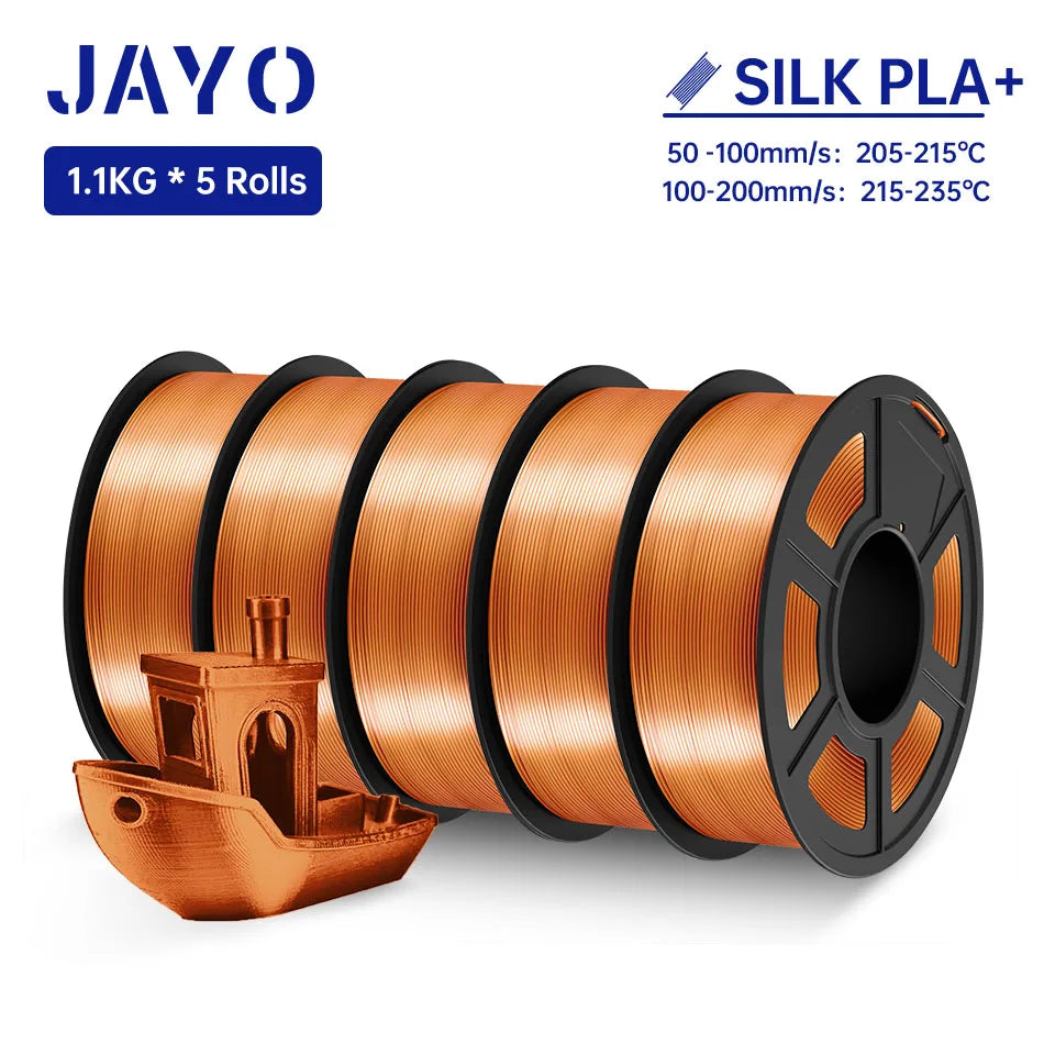 JAYO SILK PLA + Filament 1.75MM PLA 3D Filament 1.1KG for FDM 3D Printer  Neatly Wound Shiny 3D Printing Material 5Rolls