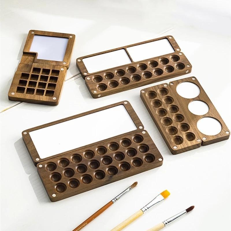 Handmade Portable Wooden Watercolor Paint Palette Magnetic Suction Box