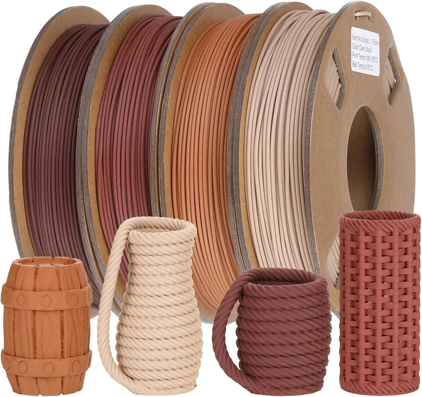 30% Real Wood Fiber 3D Printer Filament Bundle, 3 D PLA Printing Print Filament 1.75 mm, +/-0.03mm & 2.2 lbs, Walnut, Oak