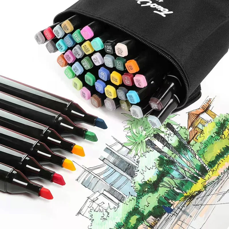 24-60 Colors Oily Art Marker Pen Set for Drawing Double Headed Sketching Tip Based Markers Graffiti Manga School Art Supplies