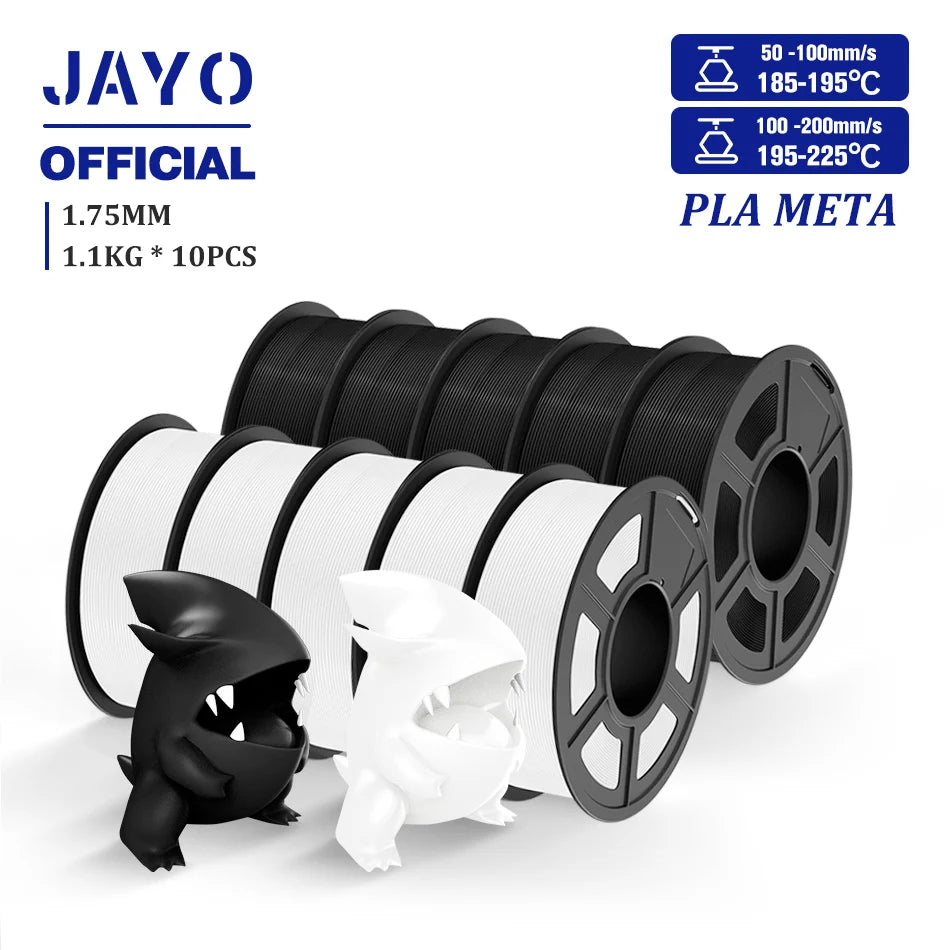 JAYO PLA Meta 3D Printer Filament 1.75mm High Flow PLA 3D Filament 1.1KG*10Rolls Neatly Wound 3D Printing Filament Fit Most FDM