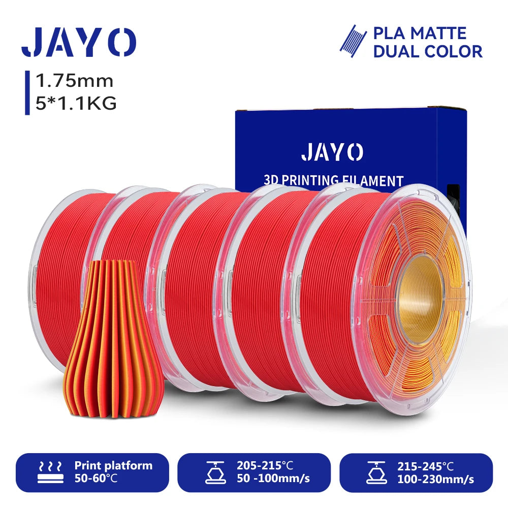 JAYO Dual Color Matte PLA Printer Filament 1.75mm Neatly Wound PLA Filament with Matte Finish Print with 99% FDM 3D Printer