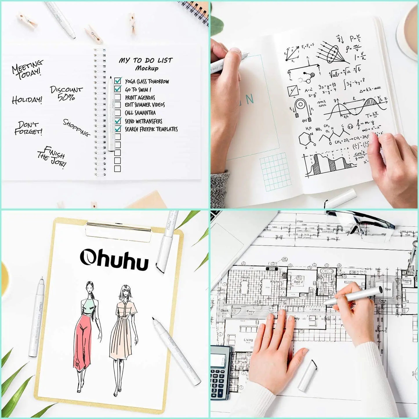 Ohuhu Micro Pen Fineliner Drawing Pens 8 Pack Line Pens Art Colored Pens Fine Point Markers Waterproof Writing Sketching Manga