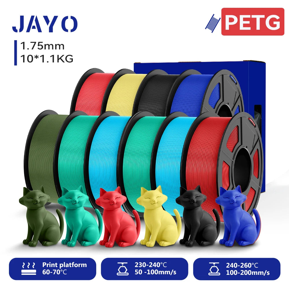JAYO 3D PETG/PETG Clear 3D Printer Filament 1.75 ±0.02mm 5 /10Rolls High Toughness Neatly Wound Filament Fit Most FDM Printer