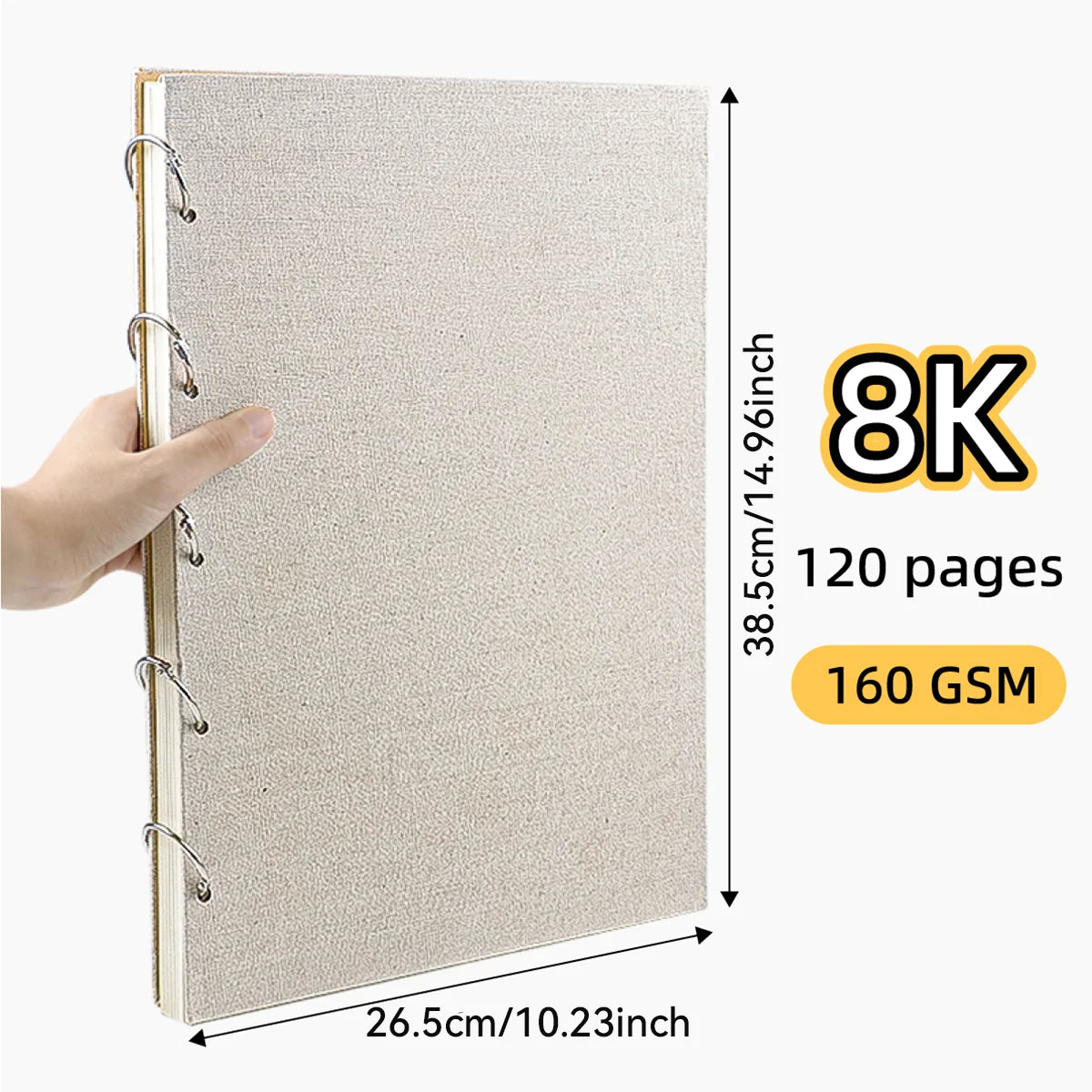 120 Pages Spiral Sketchbook 160GSM Refillable Notebook for Art Drawing Linen Hardcover Stationery School Supplies