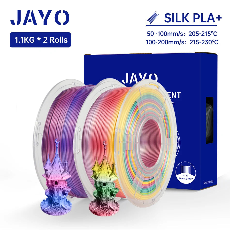JAYO Silk PLA+ Rainbow 3D Filament 1.75mm SILK PLA plus Dual & Triple Color 3D Printer Filament Neatly Wound 1.1kg 2Rolls/set