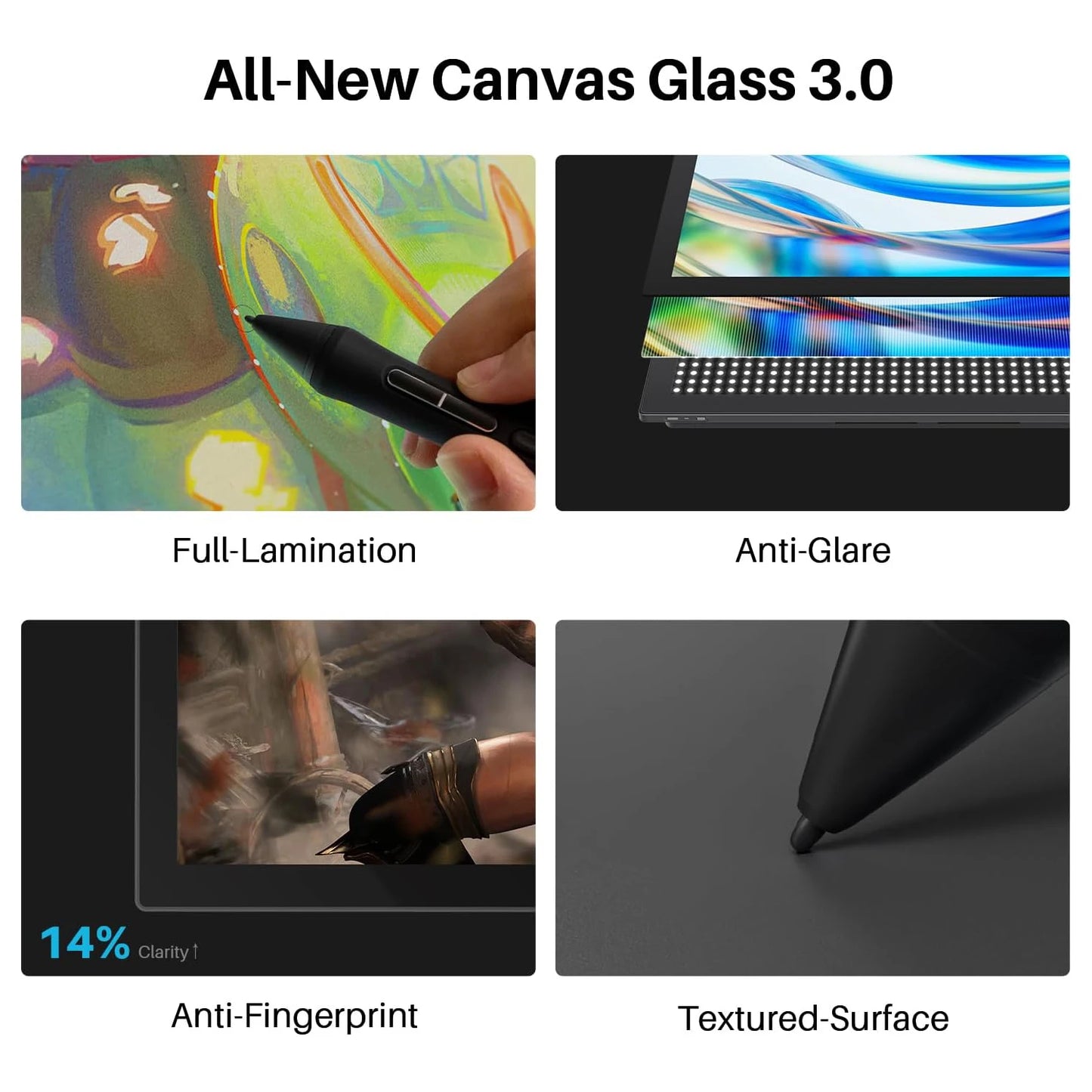 Huion Kamvas Pro 24 Gen 3 Graphics Tablet Touch Screen 4K Display, PenTech 4.0 Dual-Pen 16K Levels Pressure Pen Canvas Glass 3.0