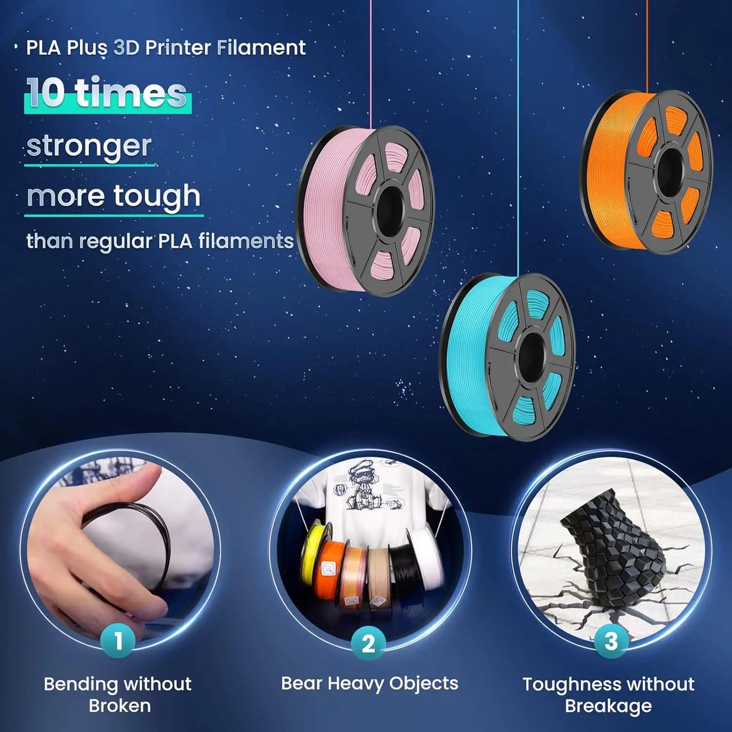 SUNLU 5KG 3D Filament PLA/PLA PLUS/PETG/ABS Filamnet 1.75mm 5Roll 1KG Neatly Wound 3D Printer Filament for 3D Printer