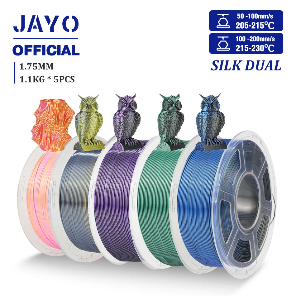 JAYO SILK PLA Filament 1.75mm Dual Colors 3D Printer Filament Coextrusion Silk Triple Color 3D Filament Shiny Multicolor Change