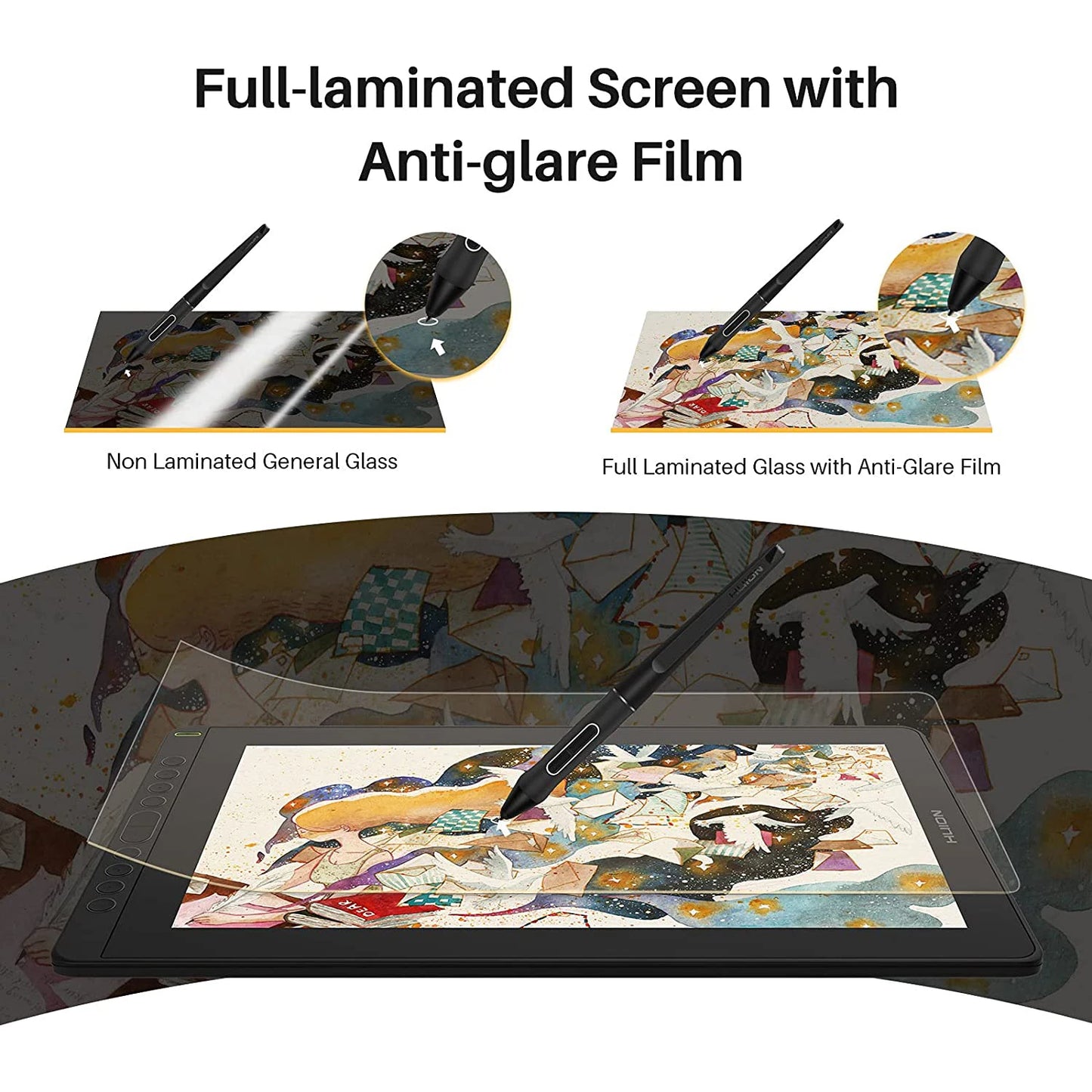 HUION KAMVAS 16 2021 Graphics Drawing Tablet with Screen Full-Laminated 15.6 Inch Pen Display Battery-Free Stylus for Mac Linux